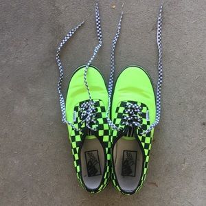 Green and black checkered vans
